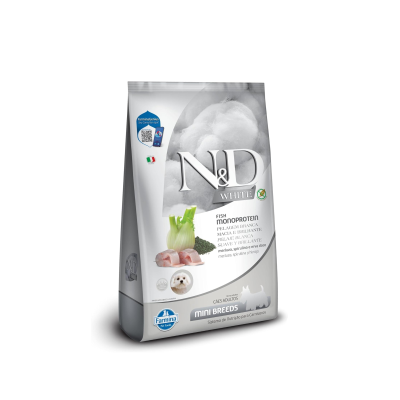 N&D White para Cães Adultos de Raças Mini e Pequenas Sabor Merluza, Spirulina e Erva Doce 2kg