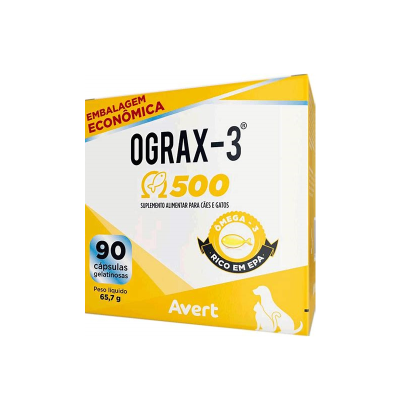 Ograx-3 500mg 90 Capsulas Suplemento Para Cães Gatos Omega